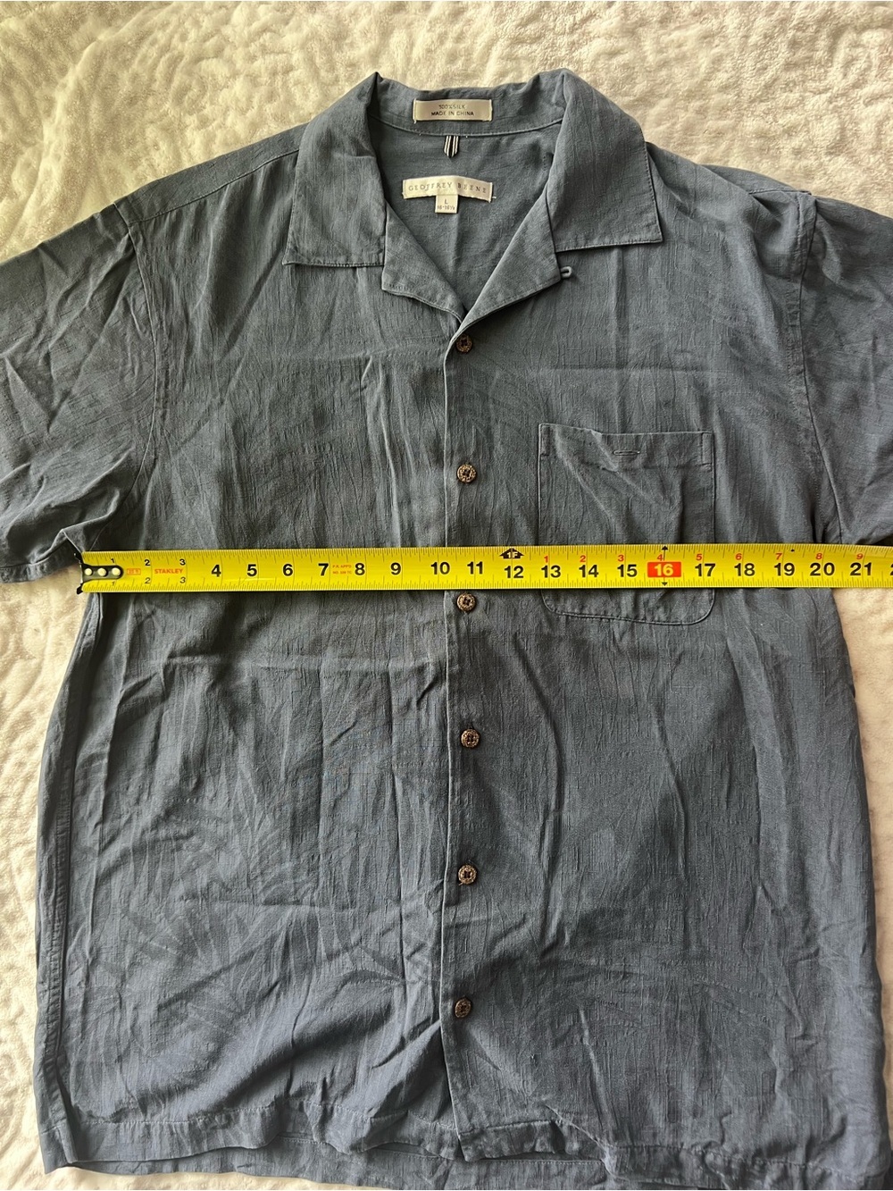 Geoffrey Beene Men’s Blue 100% Silk Short Sleeve Button Up Shirt | Size L - Picture 7 of 9